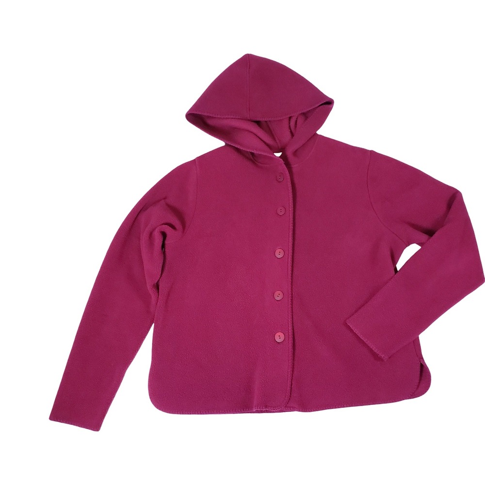 LL Bean Womens Magenta Pink Fleece Button Front Hoodie Jacket Small 0MV53
